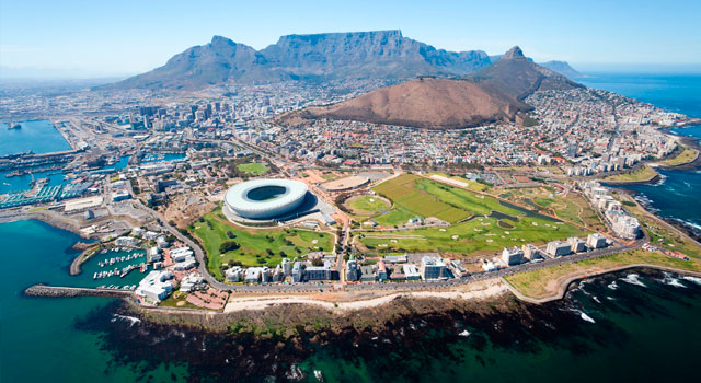 CPT Airport is located 12 miles (20 kilometres) south-east of Cape Town city centre.